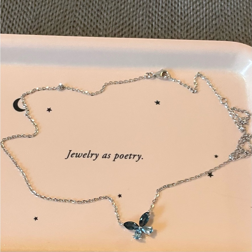 Topaz Butterfly Necklace in 14k White Gold